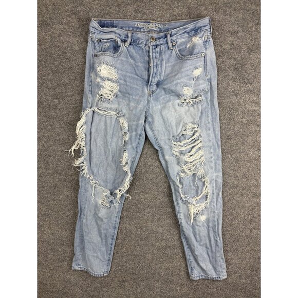 American Eagle Outfitters Denim - American Eagle Jeans Womens 10 Regular Light Wash Hi-Rise Girlfriend Distressed